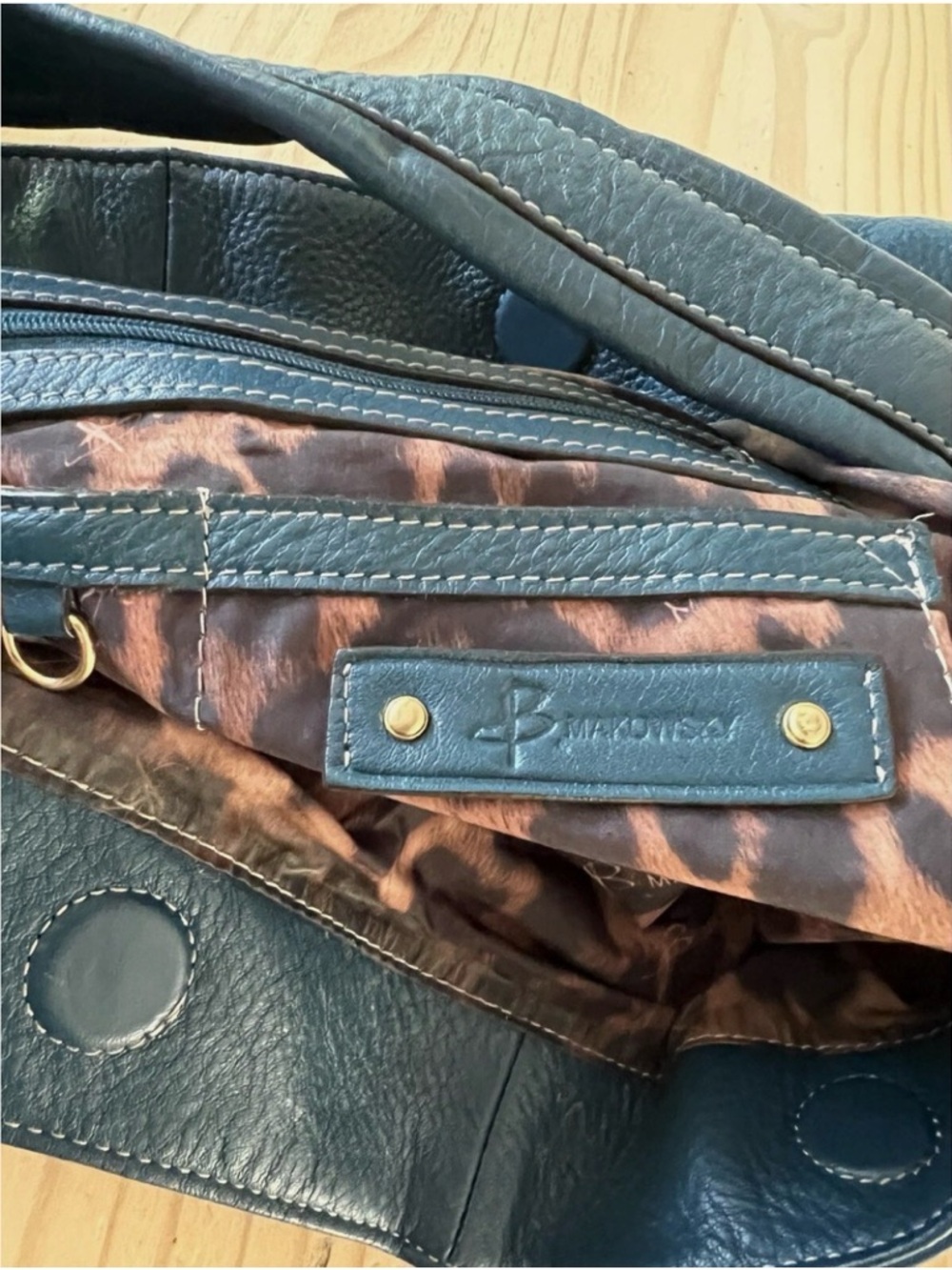 B. Makowsky Teal Pebbled Leather Hobo Shoulder Bag with Chain Accent - Picture 6 of 7